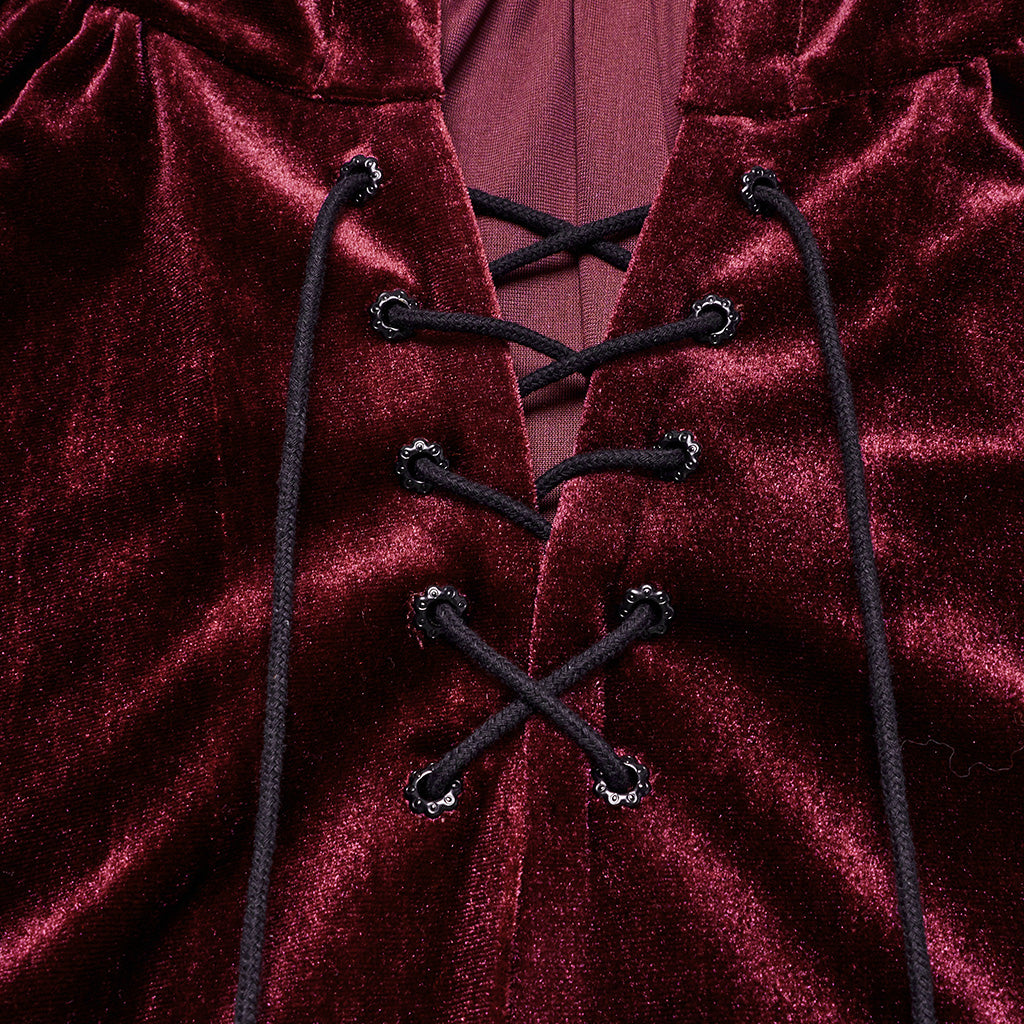 OPY-444DQF Velvet Gothic Hooded Coat with Pom Poms Draped Design