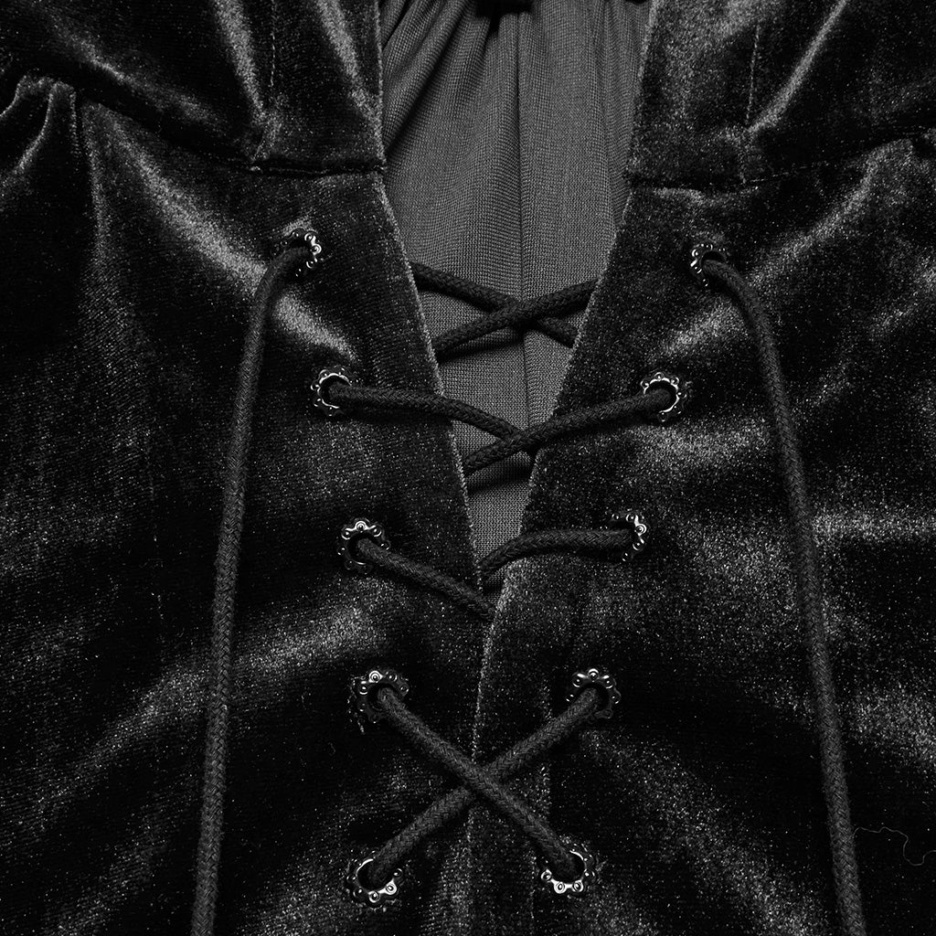 OPY-444DQF Velvet Gothic Hooded Coat with Pom Poms Draped Design