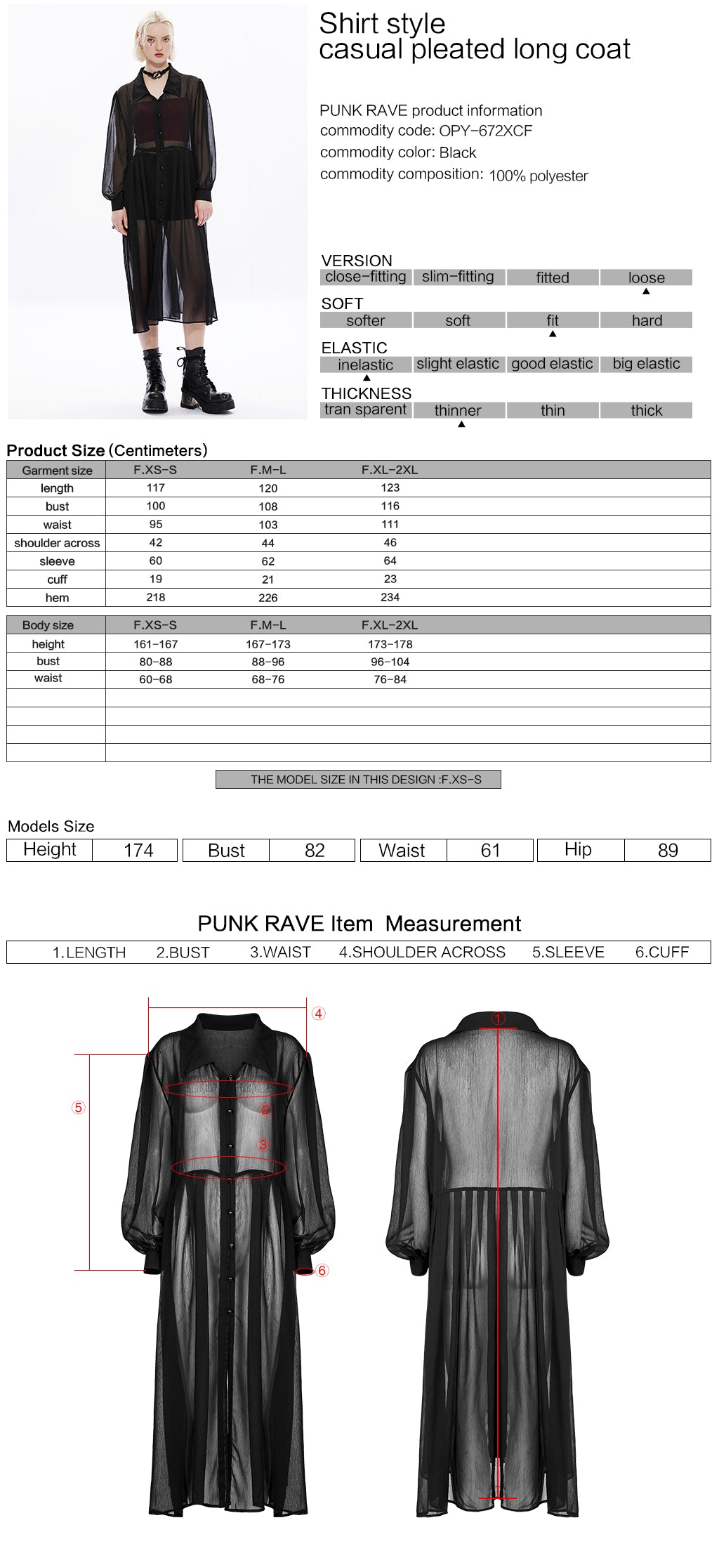 OPY-672XCF Gothic Mesh Sheer Punk Coat Dress with Button Front Design