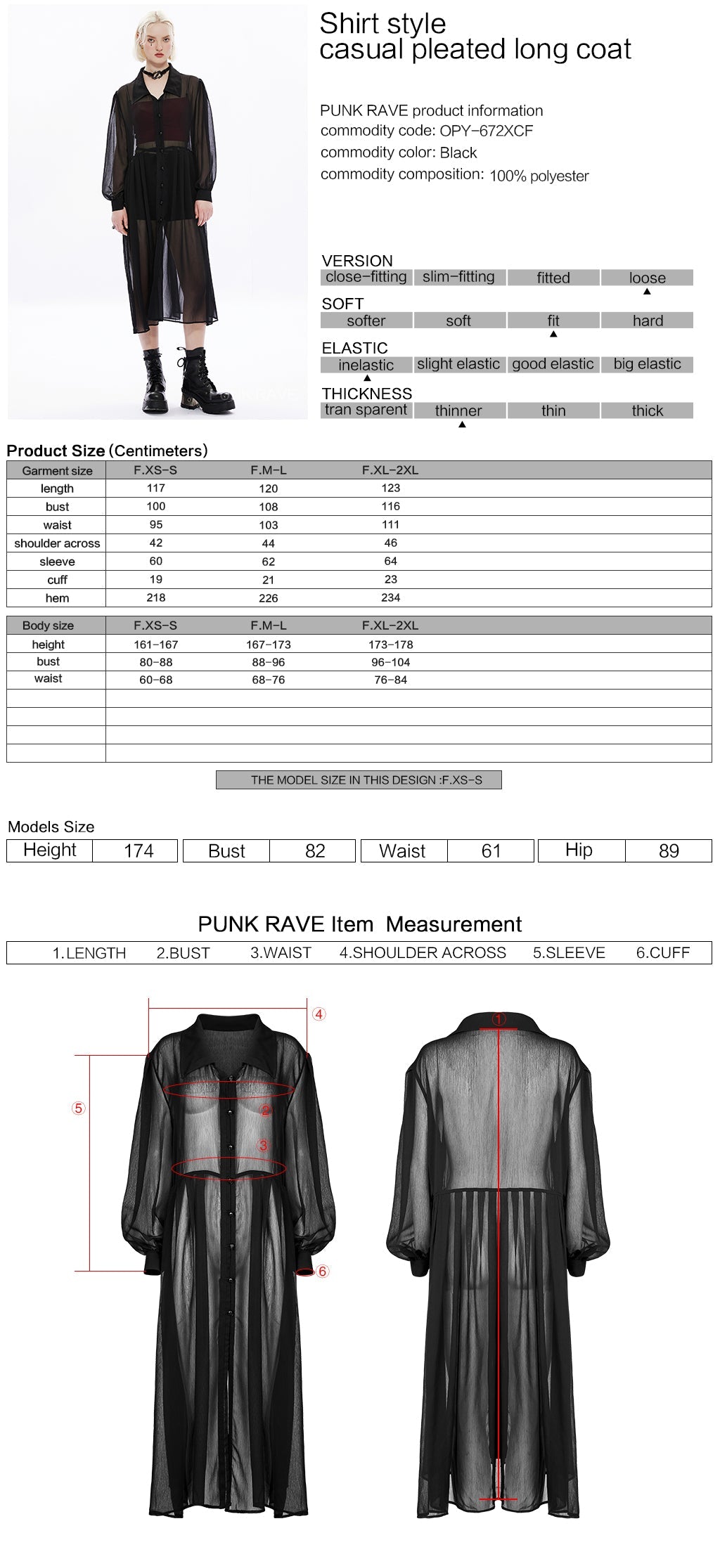 OPY-672XCF Gothic Mesh Sheer Punk Coat Dress with Button Front Design