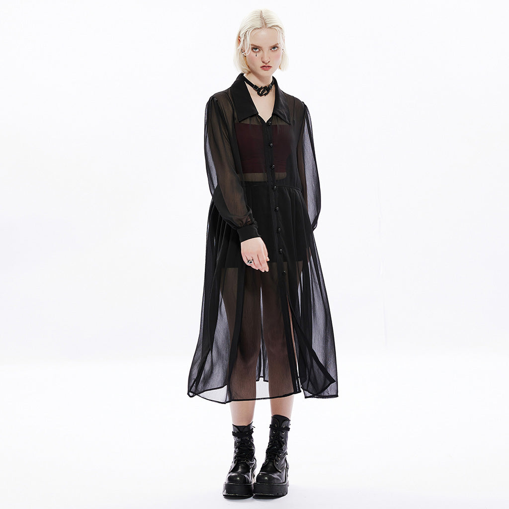 OPY-672XCF Gothic Mesh Sheer Punk Coat Dress with Button Front Design