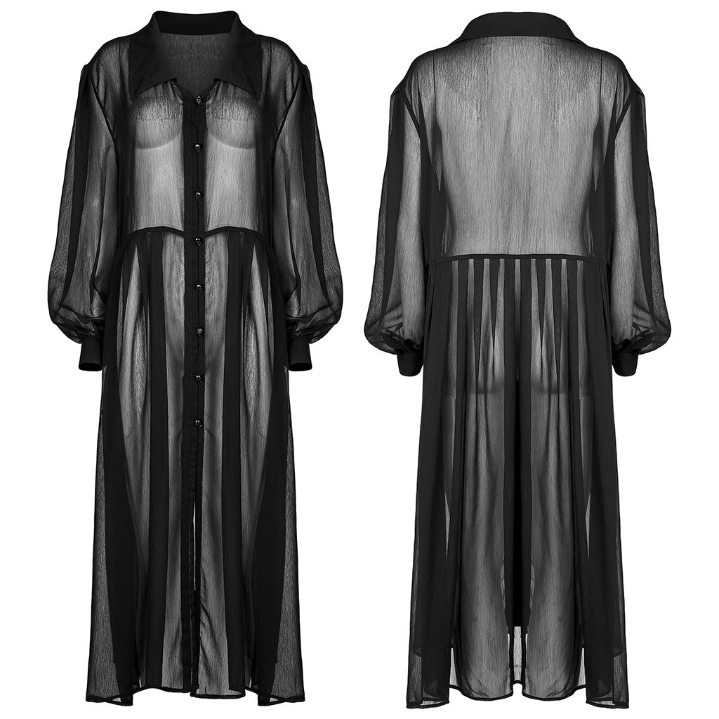 OPY-672XCF Gothic Mesh Sheer Punk Coat Dress with Button Front Design