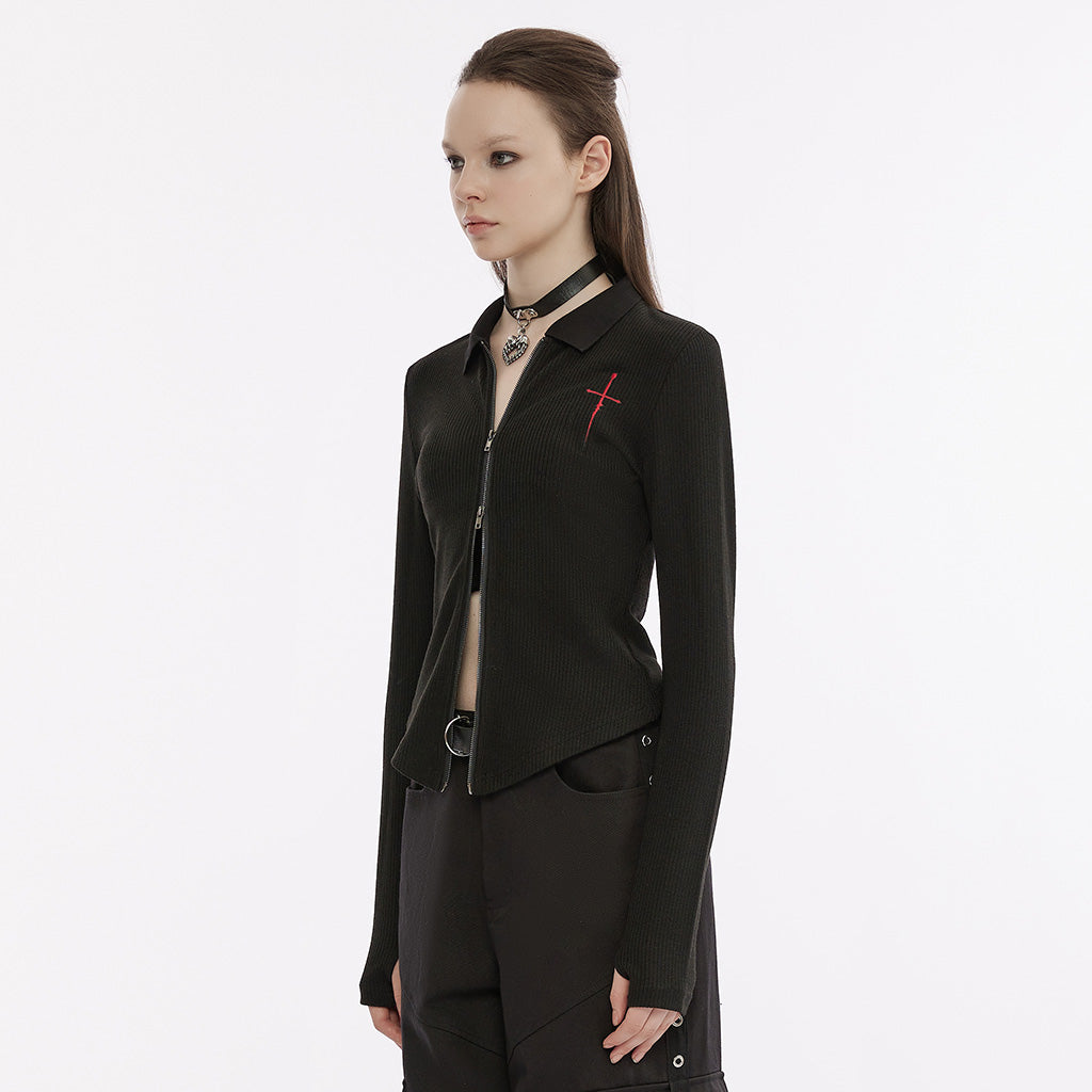 OPY-689XCF Punk Jackets: Slim-Fit Black Gothic Zip-Up Top