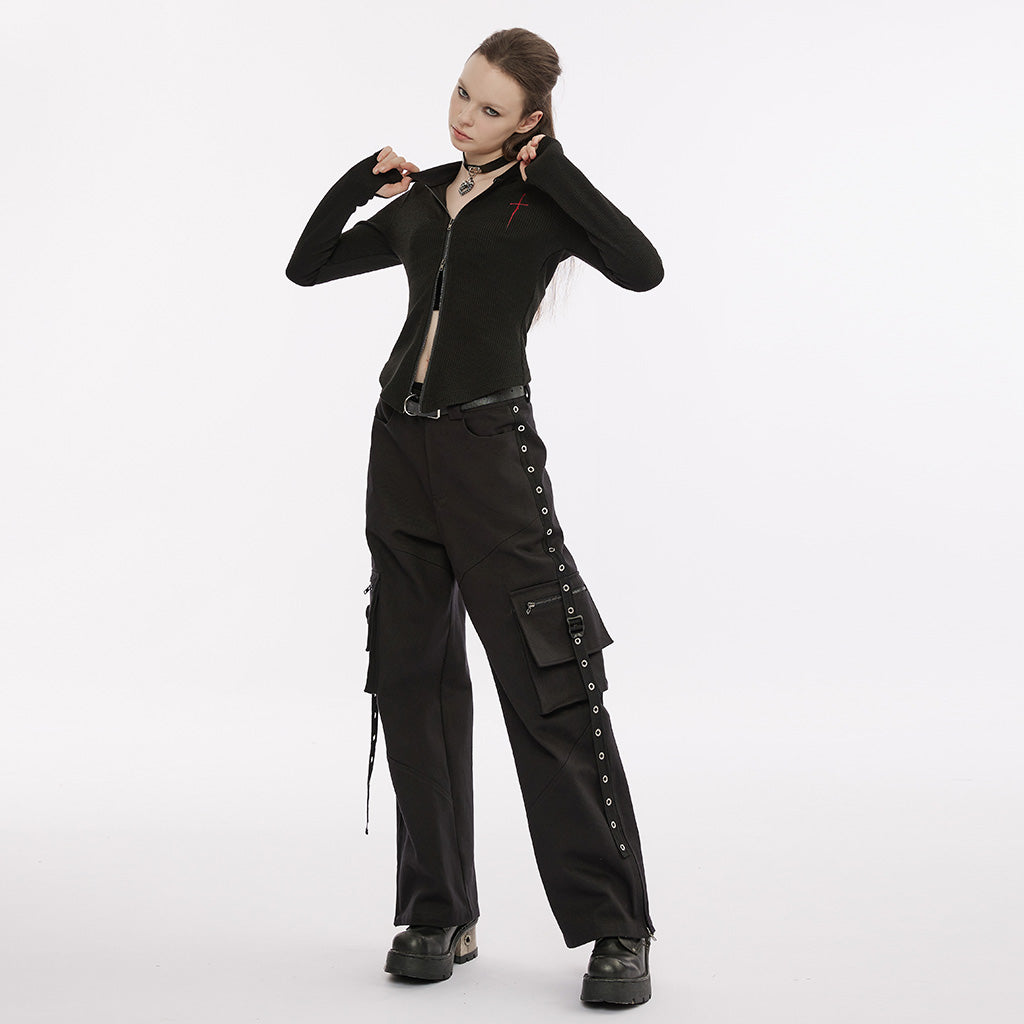 OPY-689XCF Punk Jackets: Slim-Fit Black Gothic Zip-Up Top
