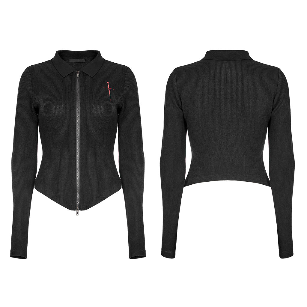 OPY-689XCF Punk Jackets: Slim-Fit Black Gothic Zip-Up Top