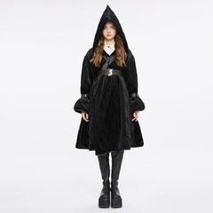 OPY-714XCF Reversible Hooded Gothic Coat Double-Sided Velvet Belted Design