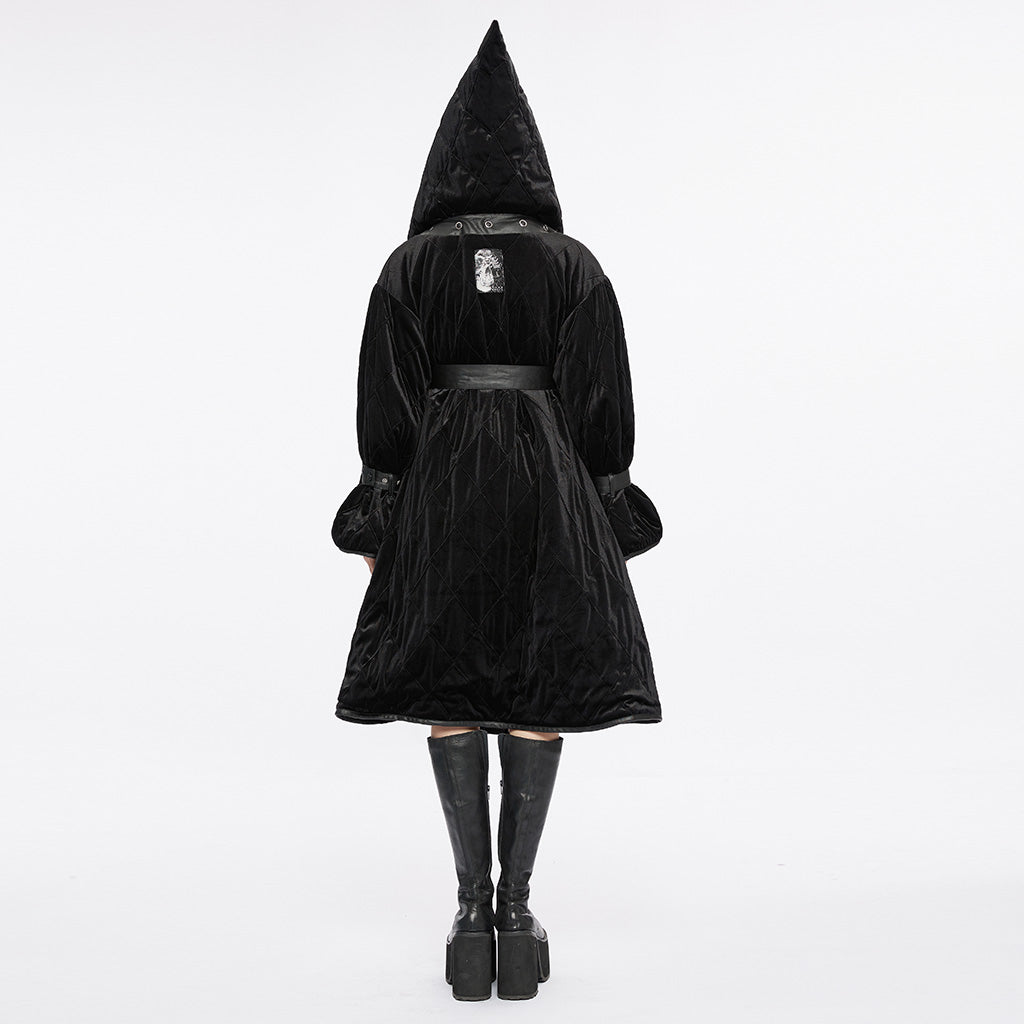 OPY-714XCF Reversible Hooded Gothic Coat Double-Sided Velvet Belted Design