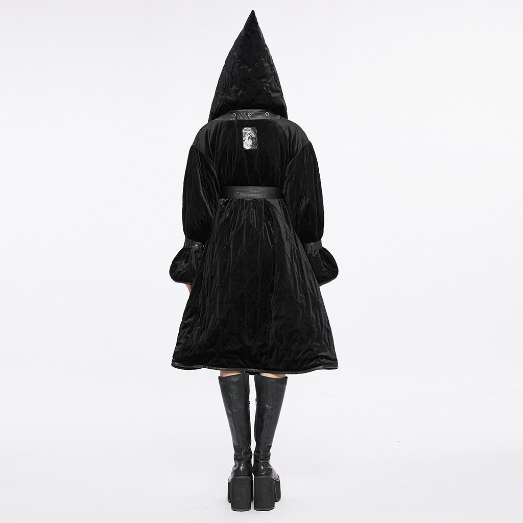 OPY-714XCF Reversible Hooded Gothic Coat Double-Sided Velvet Belted Design?-??Punk Rave Clothing