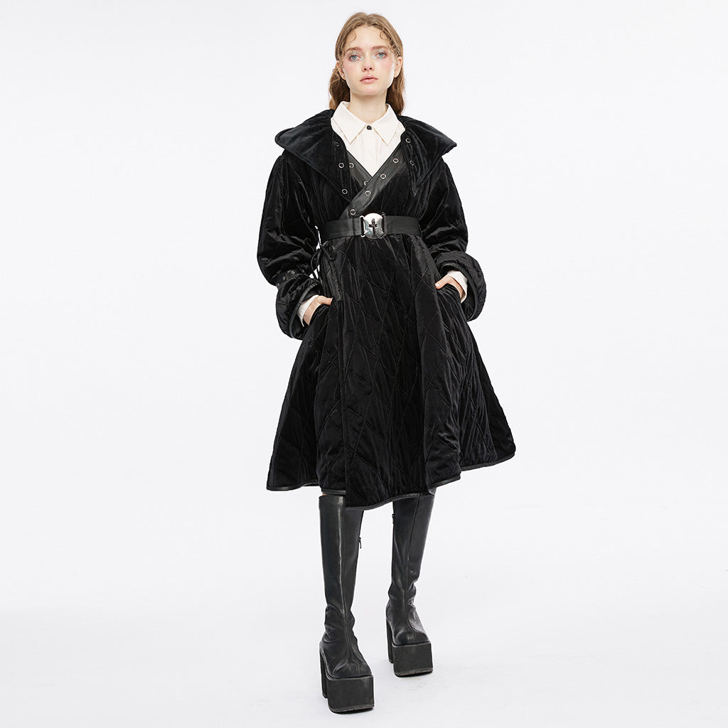 OPY-714XCF Reversible Hooded Gothic Coat Double-Sided Velvet Belted Design?-??Punk Rave Clothing