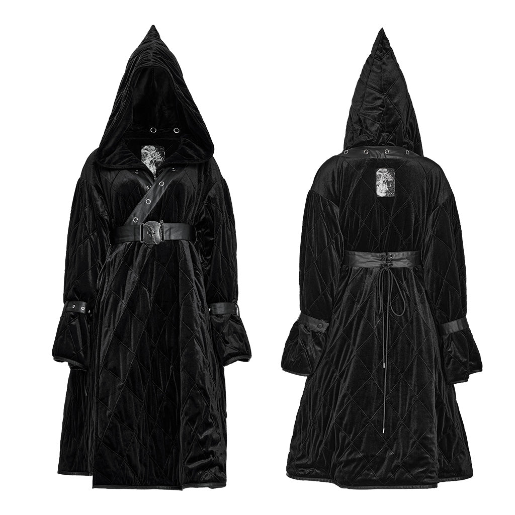 OPY-714XCF Reversible Hooded Gothic Coat Double-Sided Velvet Belted Design