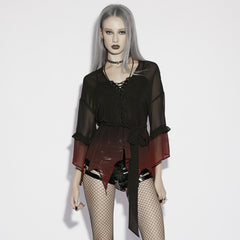 OPY-836XDF Sheer Lace-Up Flowing Gothic Shirts With Ruffled Sleeves