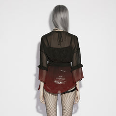OPY-836XDF Sheer Lace-Up Flowing Gothic Shirts With Ruffled Sleeves
