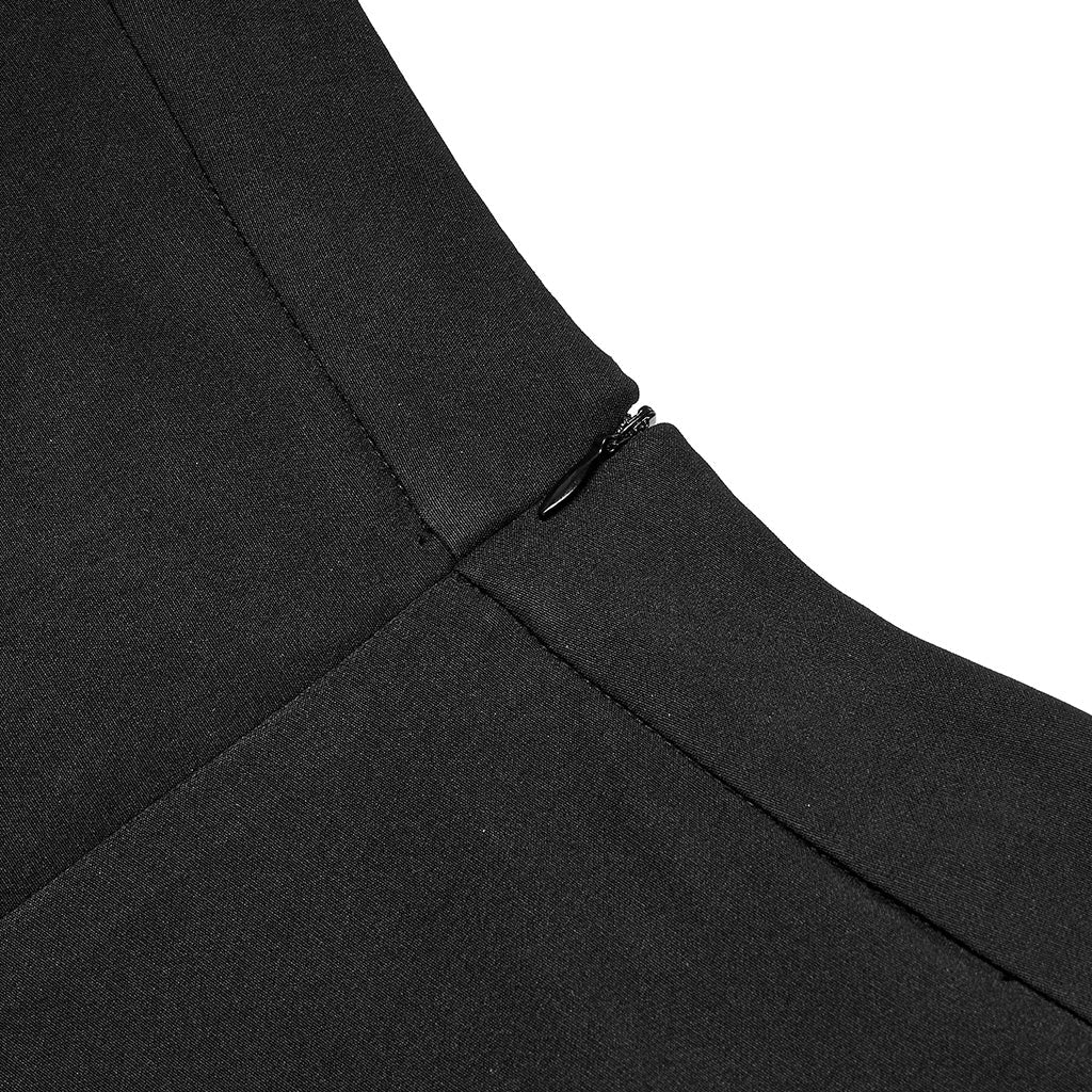 OQ-005BQF Edgy Black Pleated Mini Punk Skirt with Snap Pockets