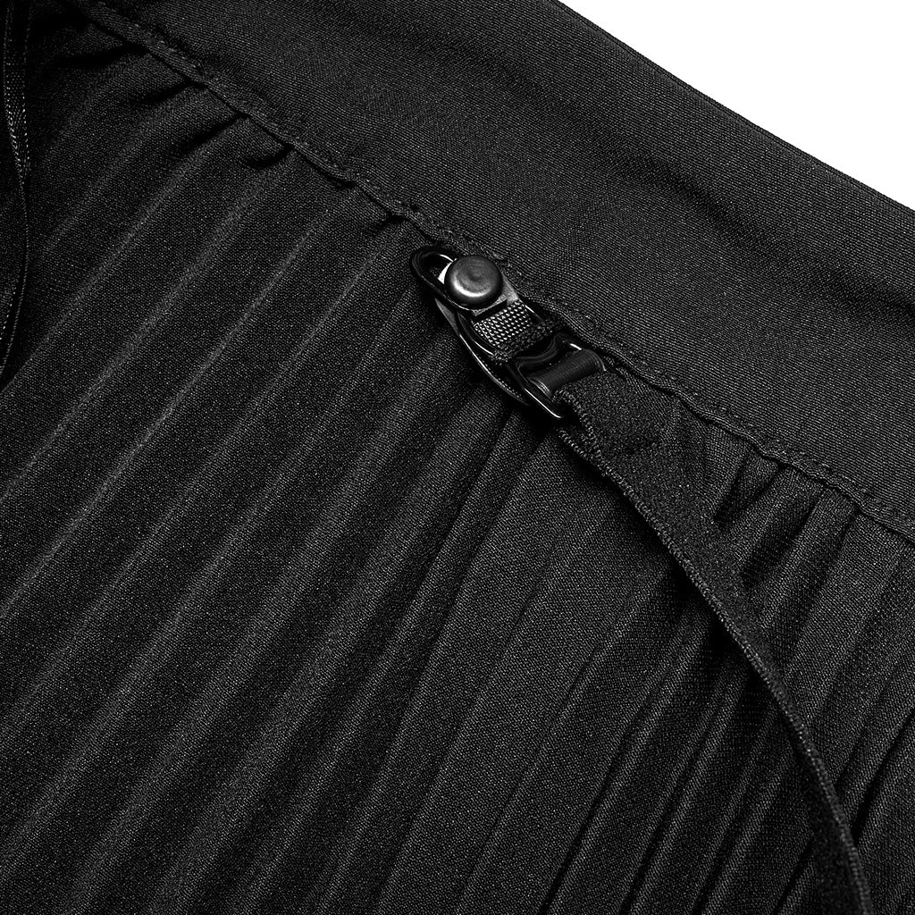 OQ-005BQF Edgy Black Pleated Mini Punk Skirt with Snap Pockets