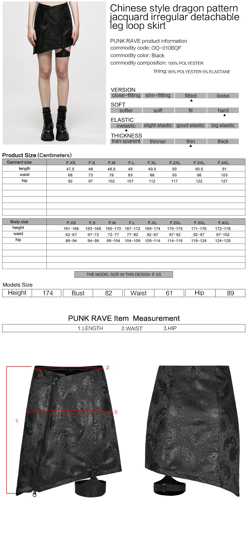 OQ-010BQF Edgy Asymmetrical Punk Skirt with Garter Strap Design