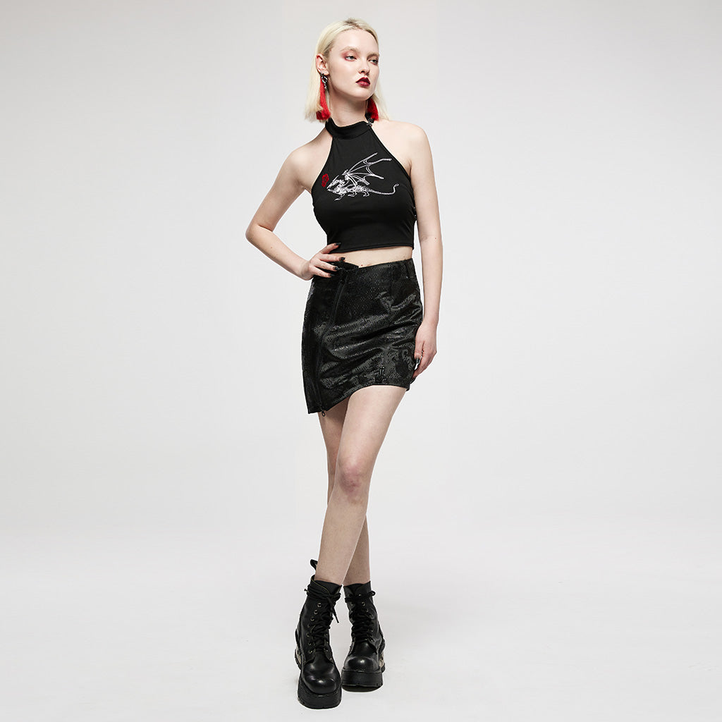 OQ-010BQF Edgy Asymmetrical Punk Skirt with Garter Strap Design