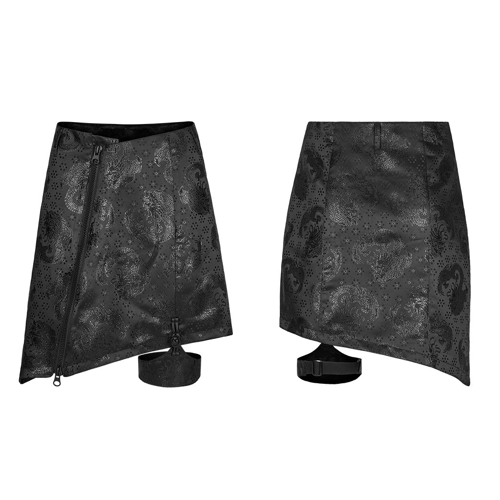 OQ-010BQF Edgy Asymmetrical Punk Skirt with Garter Strap Design