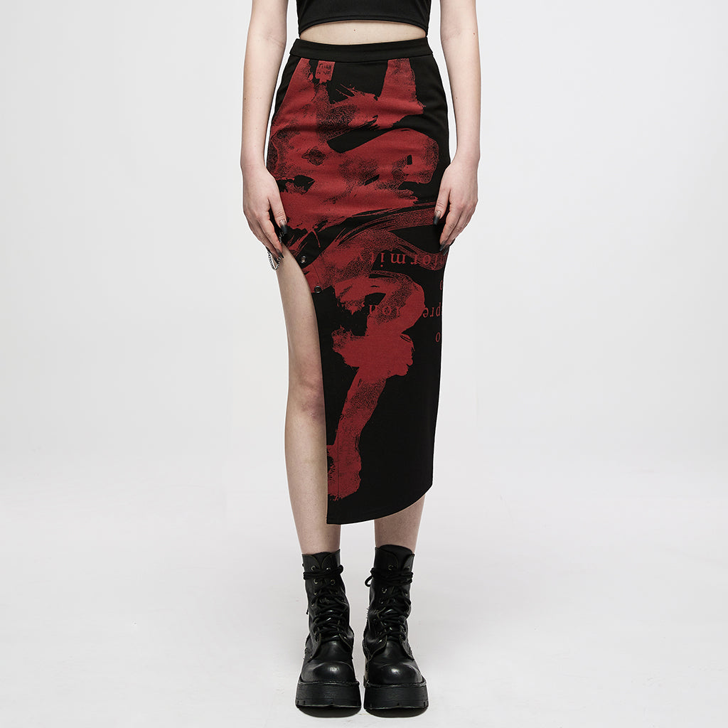 OQ-011BQF Dragon Embroidered Asymmetrical Punk Skirt with Side Slit