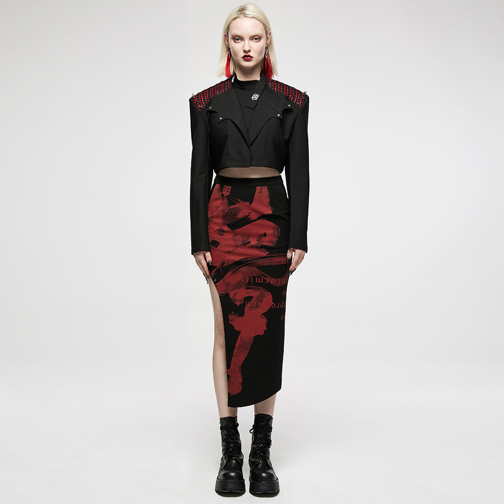 OQ-011BQF Dragon Embroidered Asymmetrical Punk Skirt with Side Slit