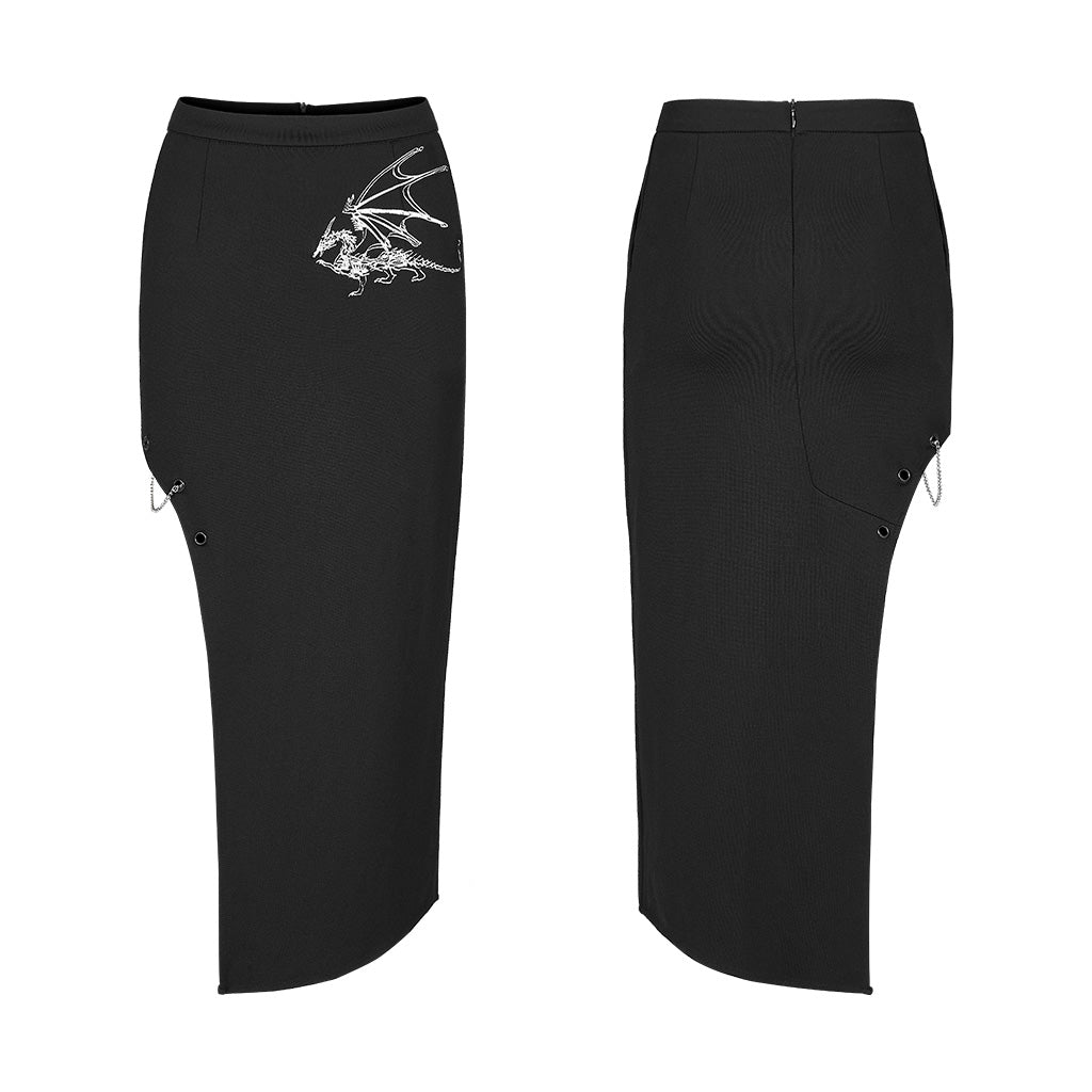 OQ-011BQF Dragon Embroidered Asymmetrical Punk Skirt with Side Slit
