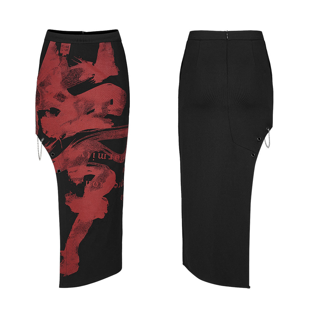 OQ-011BQF Dragon Embroidered Asymmetrical Punk Skirt with Side Slit