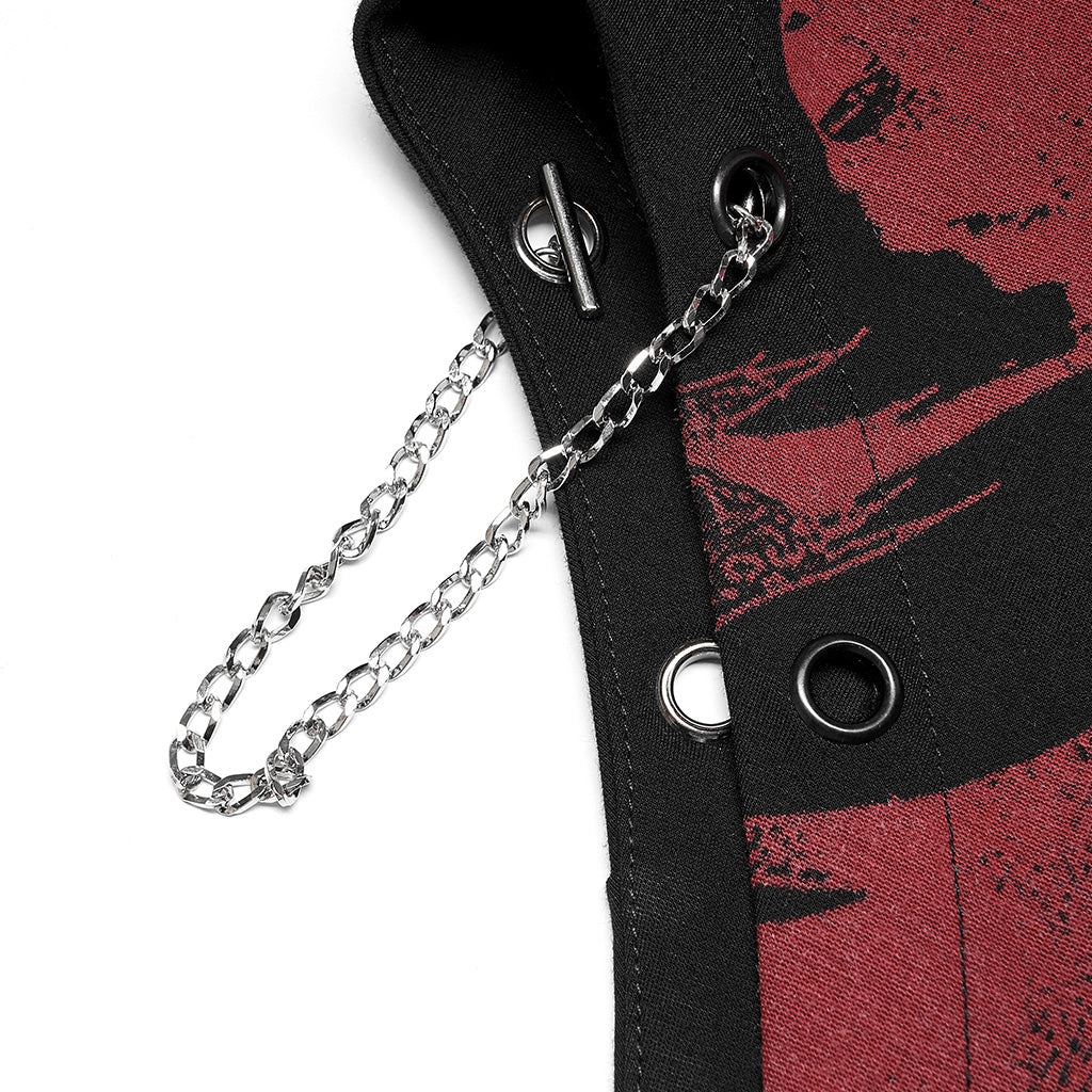 OQ-011BQF Dragon Embroidered Asymmetrical Punk Skirt with Side Slit