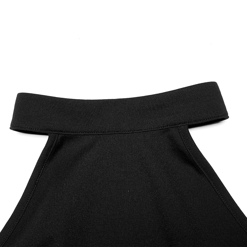 OQ-015LQF Edgy Asymmetrical Halter Punk Dress with Chain Detail