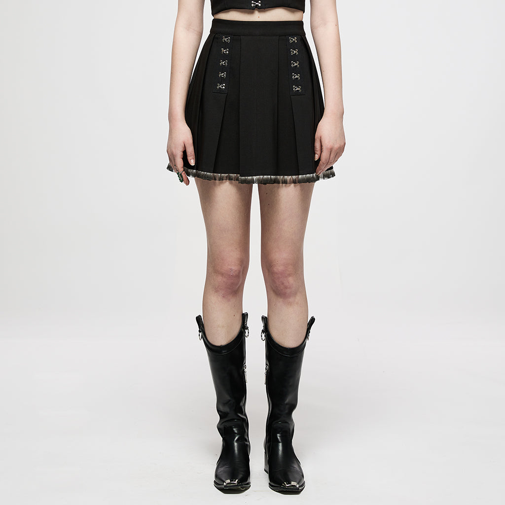 OQ-016BQF Punk Skirt Pleated Mini Edgy Chain Detail Hemline