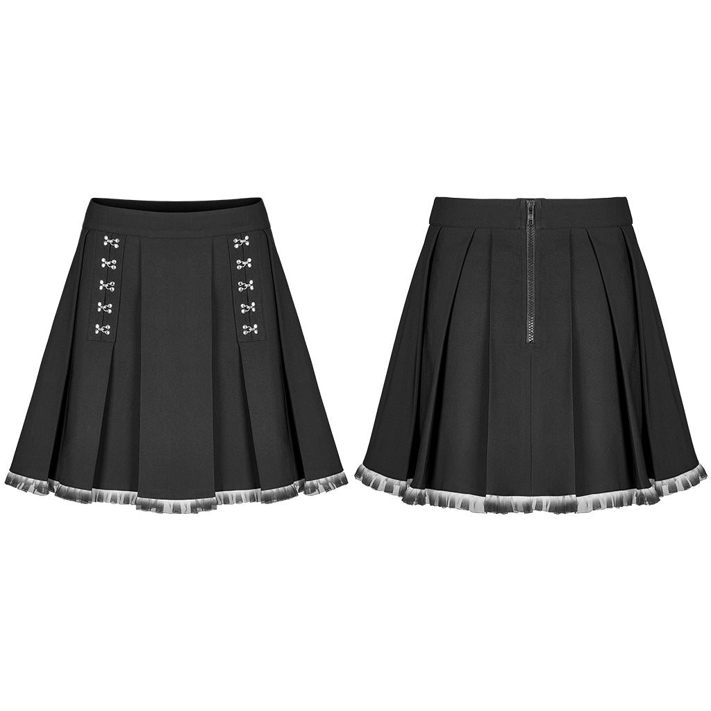 OQ-016BQF Punk Skirt Pleated Mini Edgy Chain Detail Hemline
