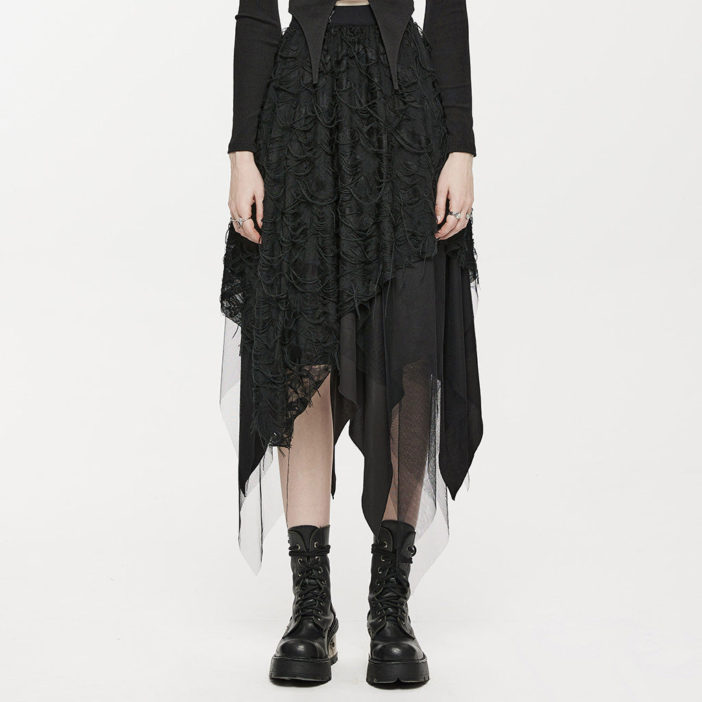 OQ-020BQF Gothic Skirt Asymmetrical Lace Layered Tattered Hem Fashion Statement