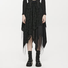 OQ-020BQF Gothic Skirt Asymmetrical Lace Layered Tattered Hem Fashion Statement