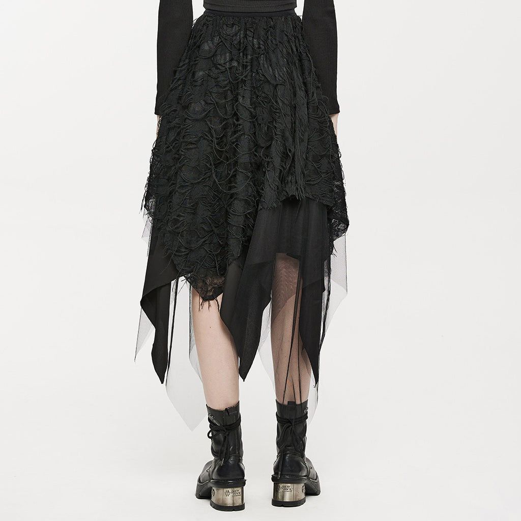 OQ-020BQF Gothic Skirt Asymmetrical Lace Layered Tattered Hem Fashion Statement
