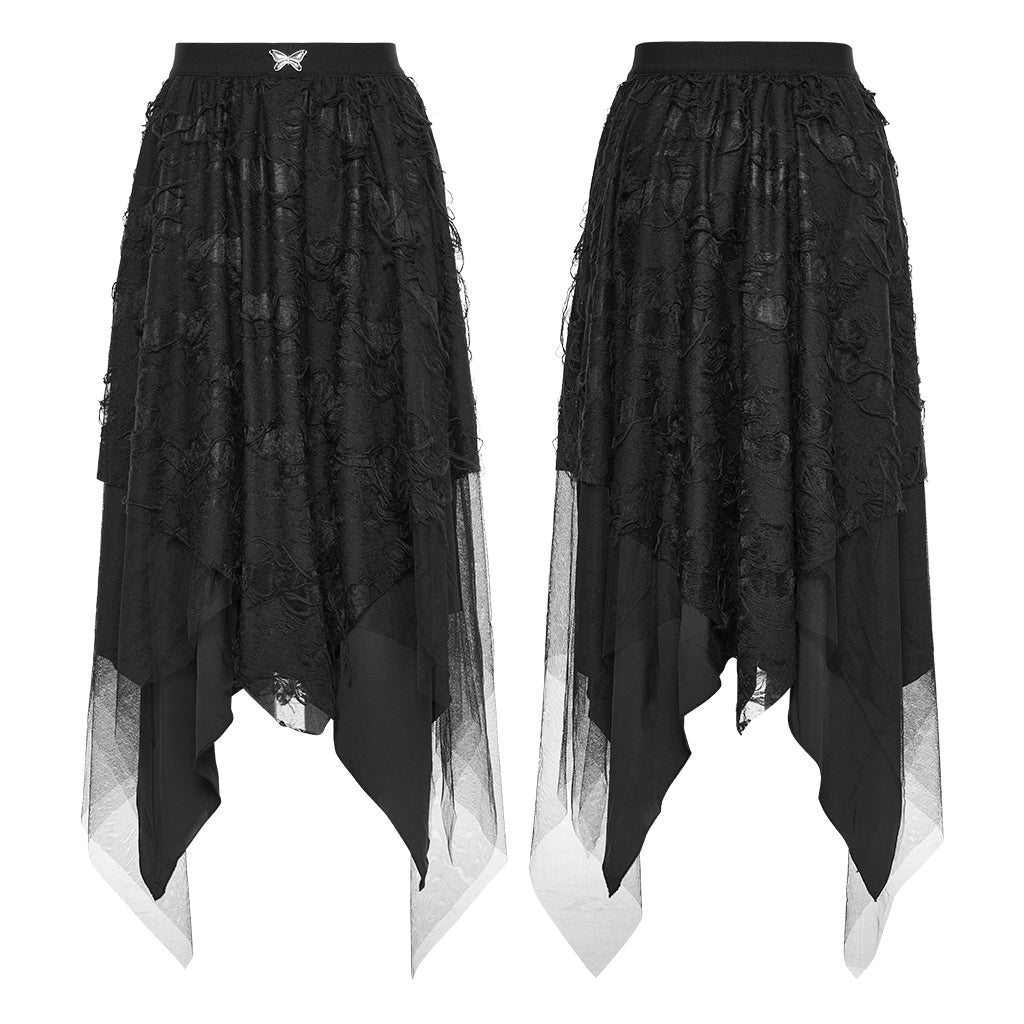 OQ-020BQF Gothic Skirt Asymmetrical Lace Layered Tattered Hem Fashion Statement