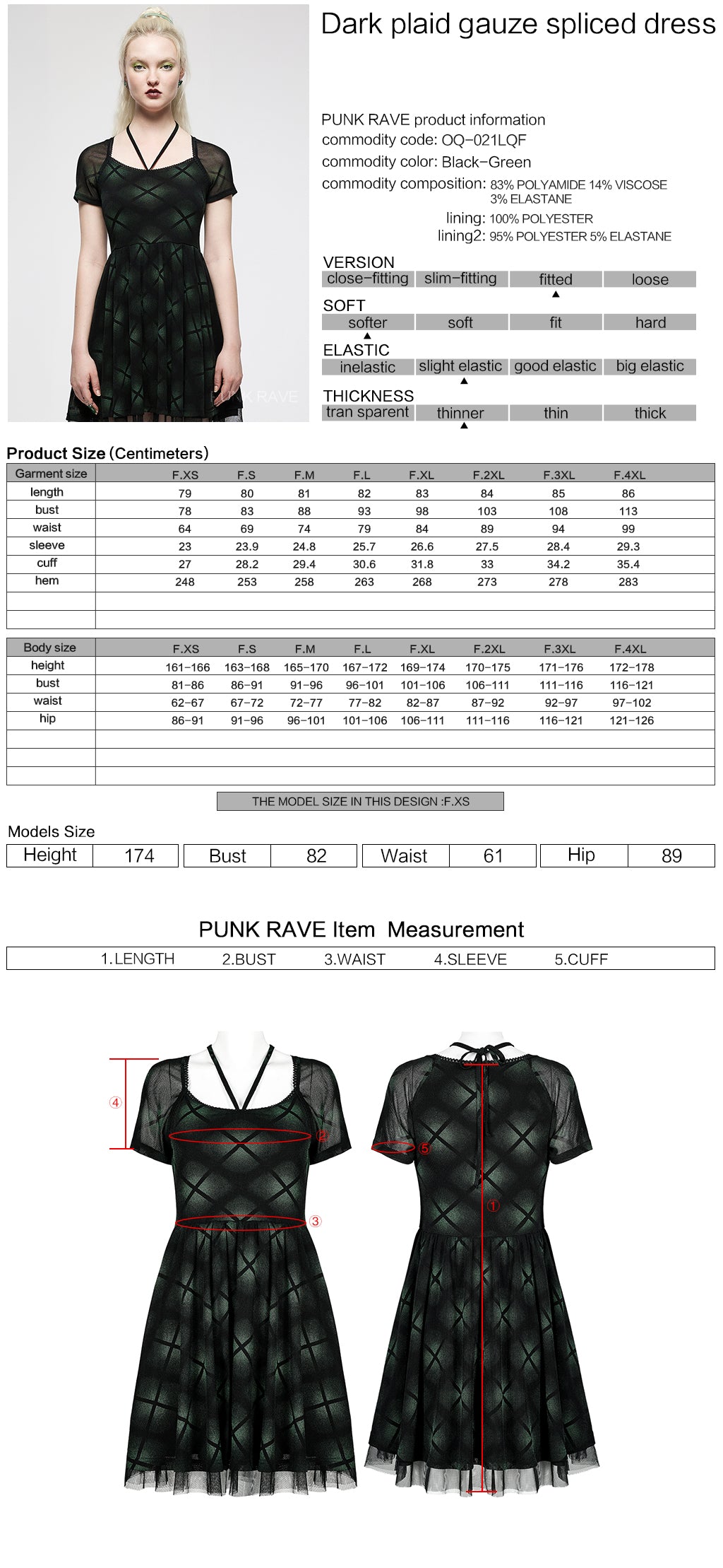 OQ-021LQF Edgy Mesh Punk Dresses with Halter Neck Top Skater Style