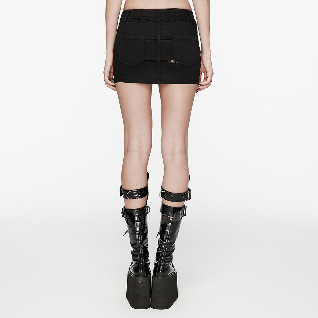 OQ-676DQF Edgy Punk Skirt with Zipper and Mesh Details