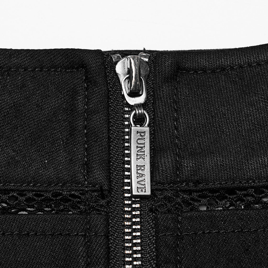 OQ-676DQF Edgy Punk Skirt with Zipper and Mesh Details