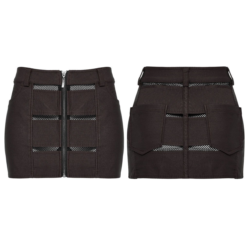 OQ-676DQF Edgy Punk Skirt with Zipper and Mesh Details