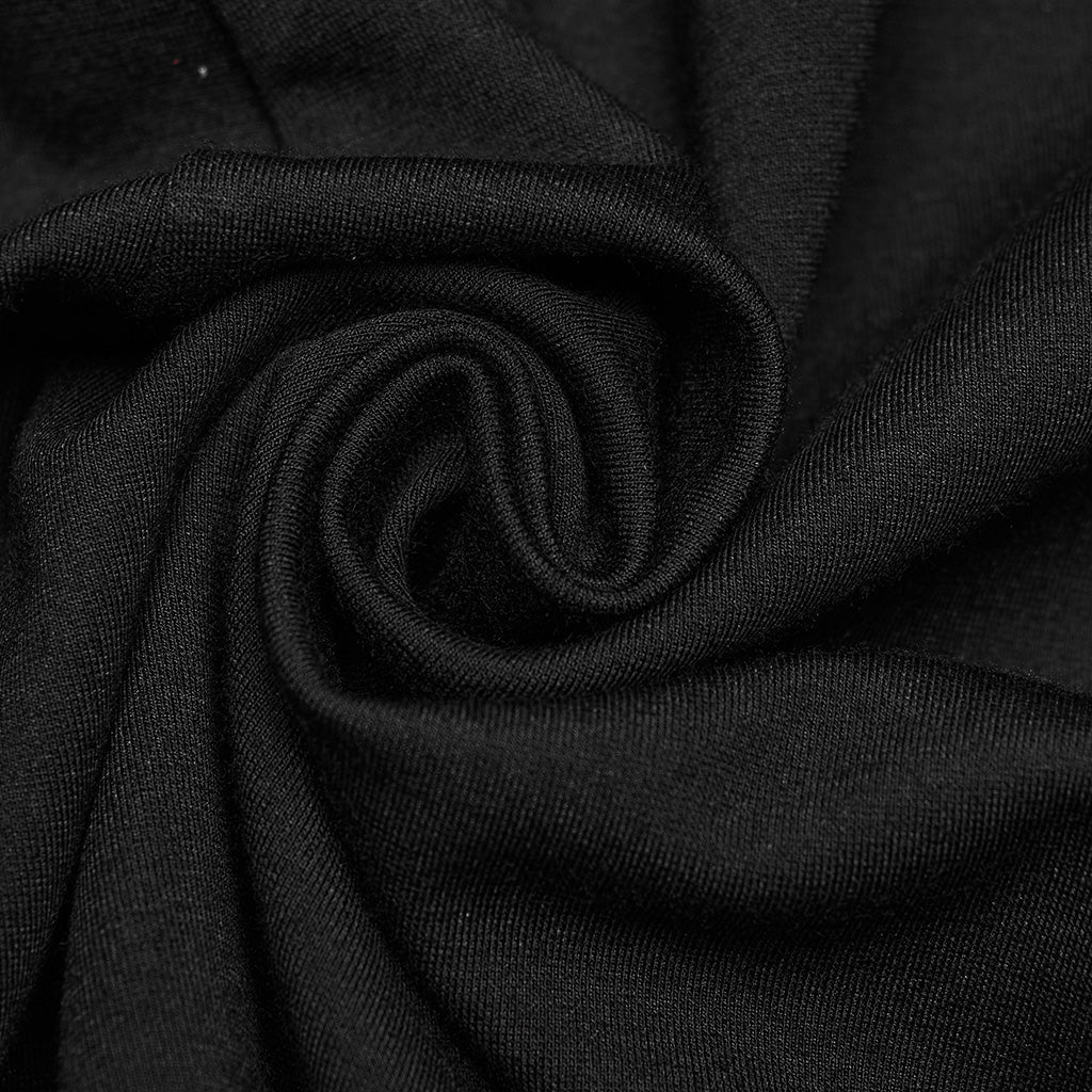 OQ-707BQF Edgy Long Black Pleated Punk Skirt with Belt Accents