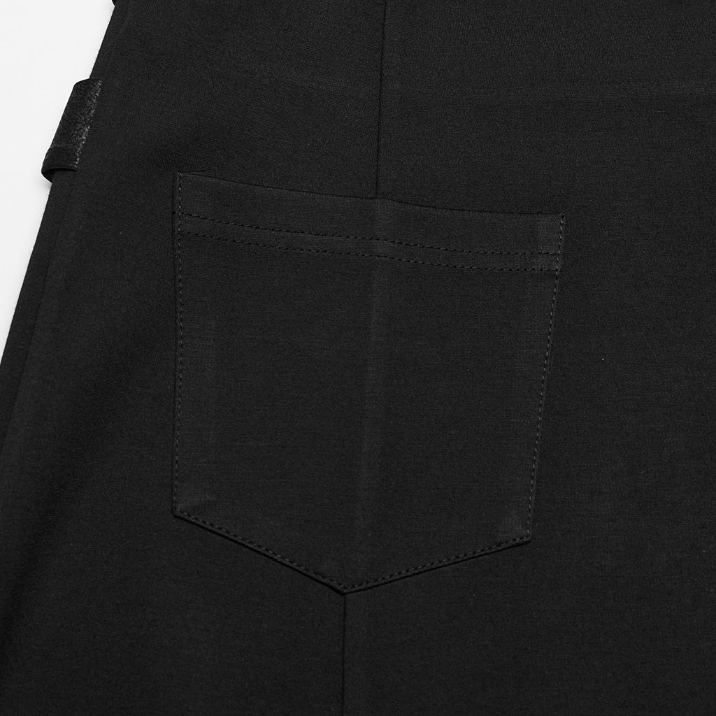 OQ-707BQF Edgy Long Black Pleated Punk Skirt with Belt Accents