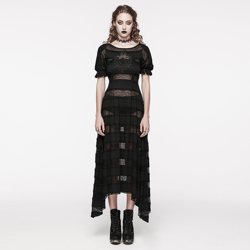 OQ-708LQF Gothic Dress Off Shoulder Lace Mesh Long Flare Hem Gown