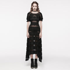 OQ-708LQF Gothic Dress Off Shoulder Lace Mesh Long Flare Hem Gown
