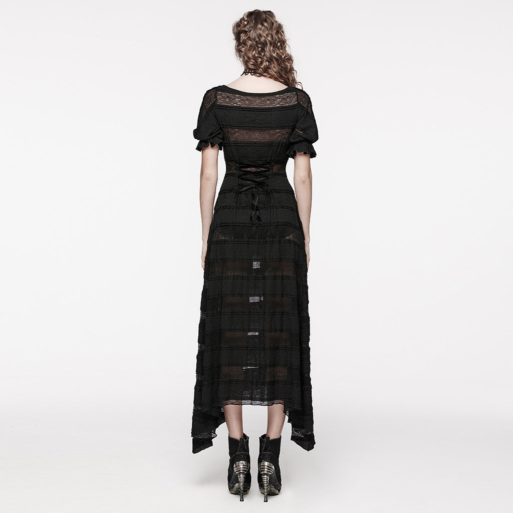 OQ-708LQF Gothic Dress Off Shoulder Lace Mesh Long Flare Hem Gown