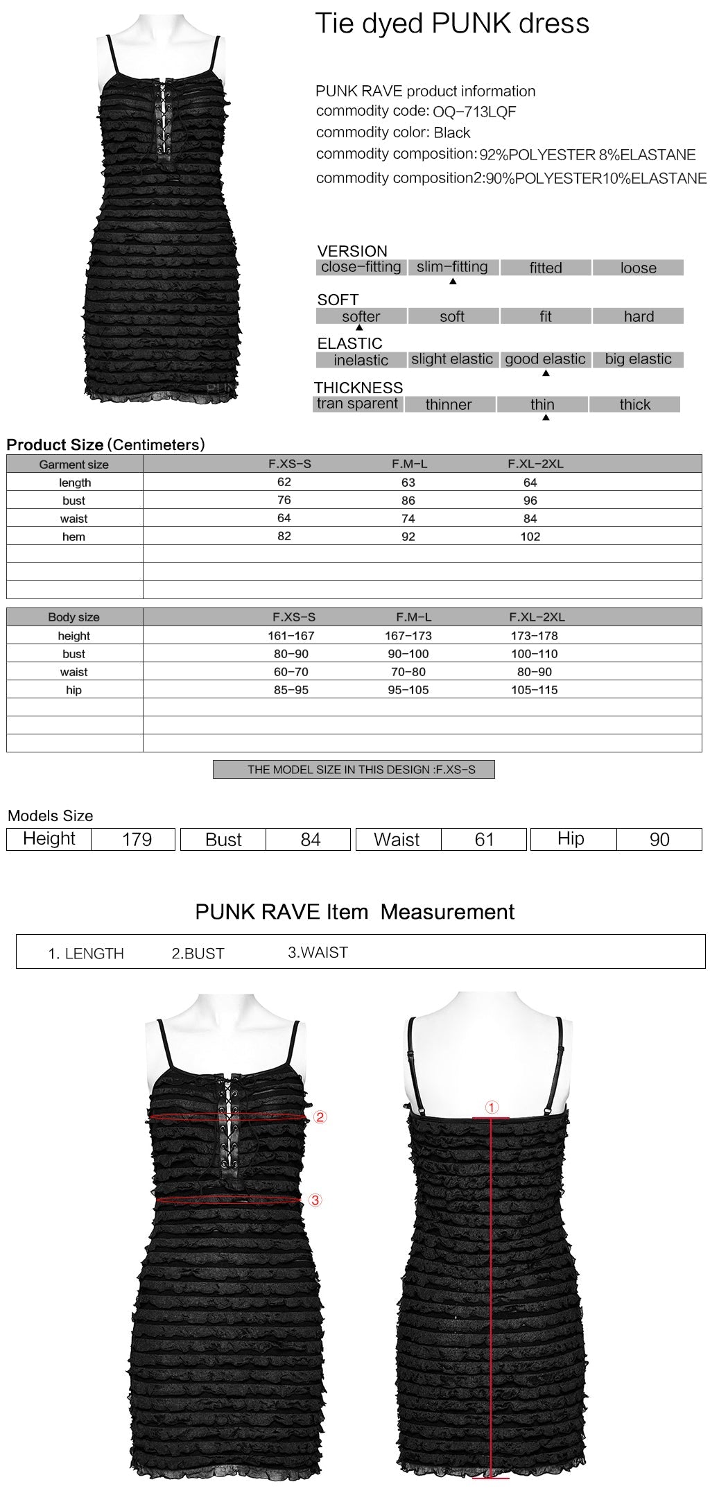 OQ-713LQF Ruffled Lace-Up Bodycon Punk Dress with Spaghetti Straps