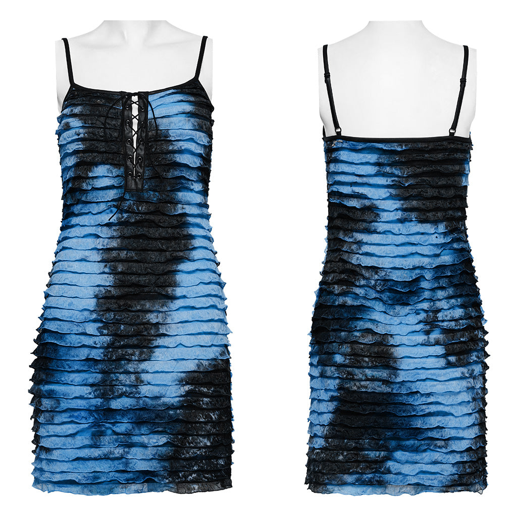 OQ-713LQF Ruffled Lace-Up Bodycon Punk Dress with Spaghetti Straps