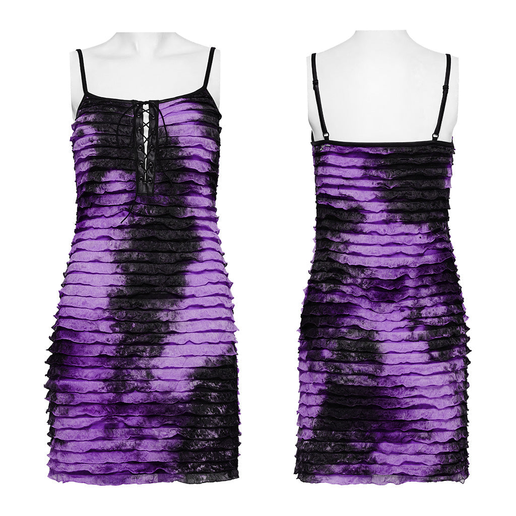 OQ-713LQF Ruffled Lace-Up Bodycon Punk Dress with Spaghetti Straps