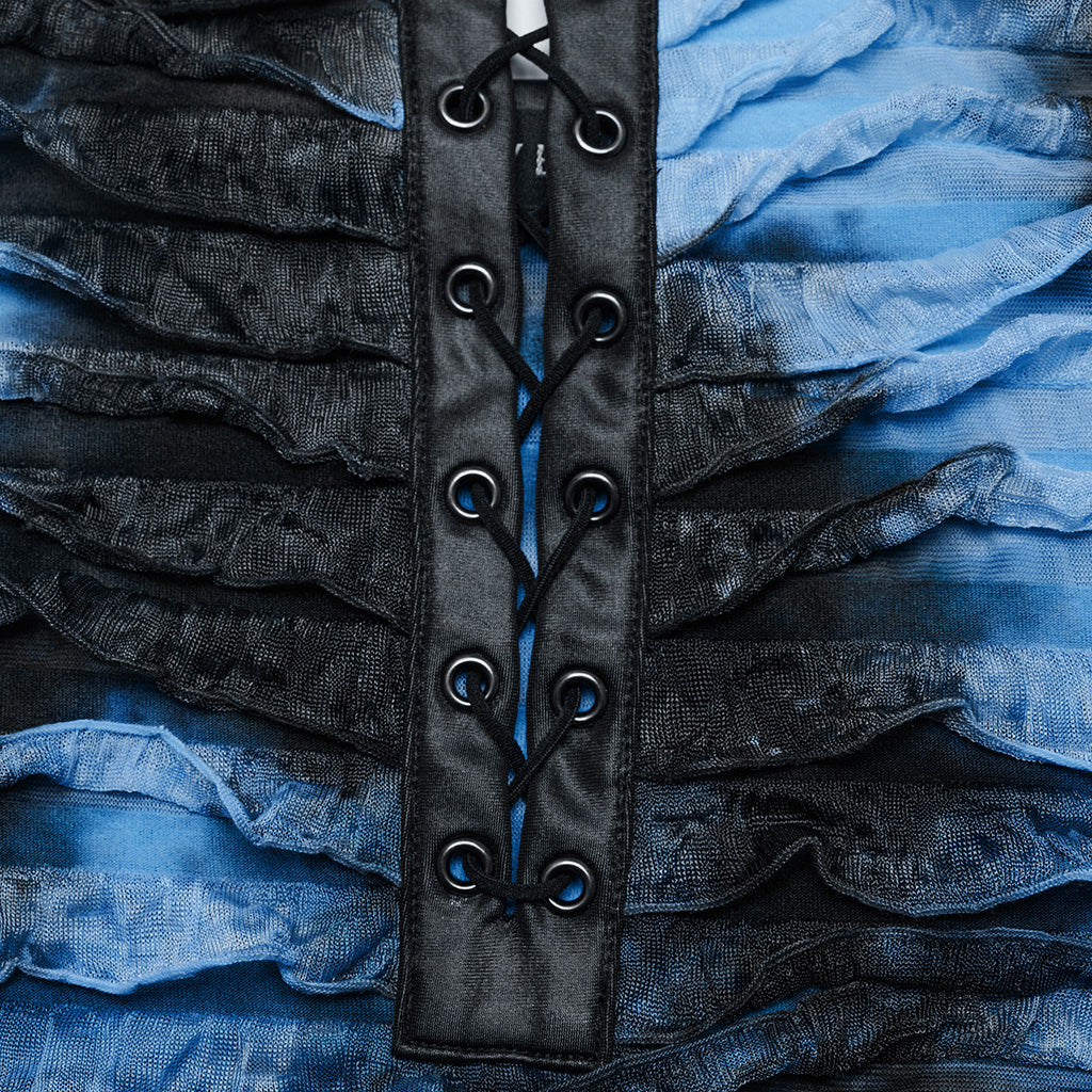 OQ-713LQF Ruffled Lace-Up Bodycon Punk Dress with Spaghetti Straps