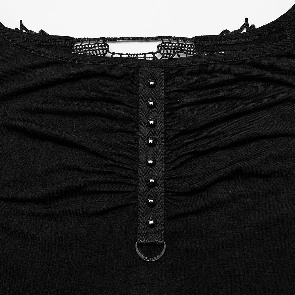 OQ-715LQF Punk Dresses Off-Shoulder Skeleton Lace Back Mini Dress