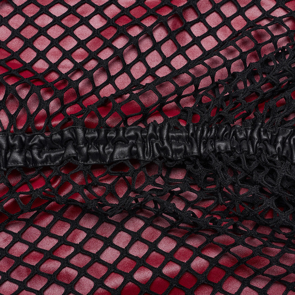 OQ-721LQF Gothic Dress Fishnet Overlay Asymmetric Shoulder Elegant Red Maxi