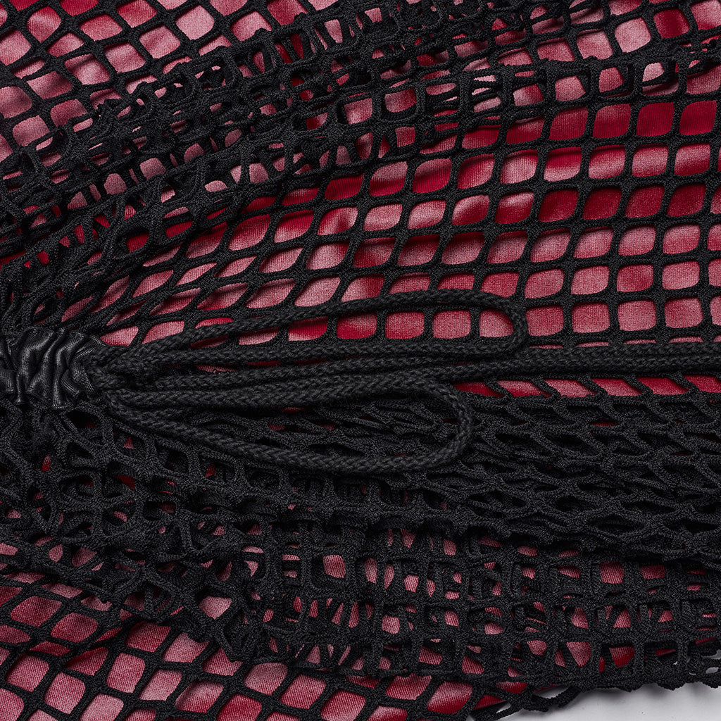 OQ-721LQF Gothic Dress Fishnet Overlay Asymmetric Shoulder Elegant Red Maxi
