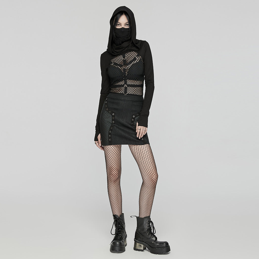 OQ-753BQF Gothic Punk Skirt with Rivet Details and Textured Panels